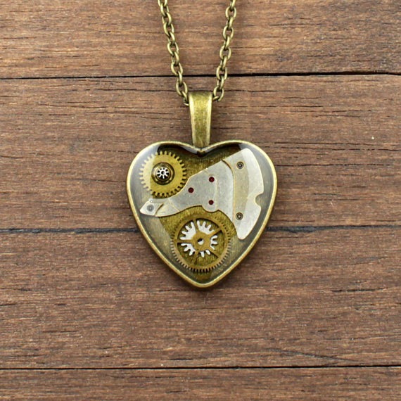 Steampunk pendant, Steampunk necklace, Heart pendant, Heart necklace, Watch Parts pendant, Watch parts necklace, Antique brass pendant by NestreJewellery steampunk buy now online