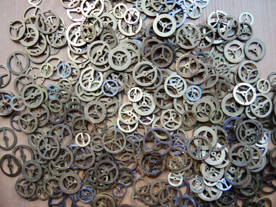 Set of 40 Random Pick Up Brass Gears / Watch Clock parts / Clock Watch balance gears / different size brass gears / steampunk art supply by Tiktaktuk steampunk buy now online
