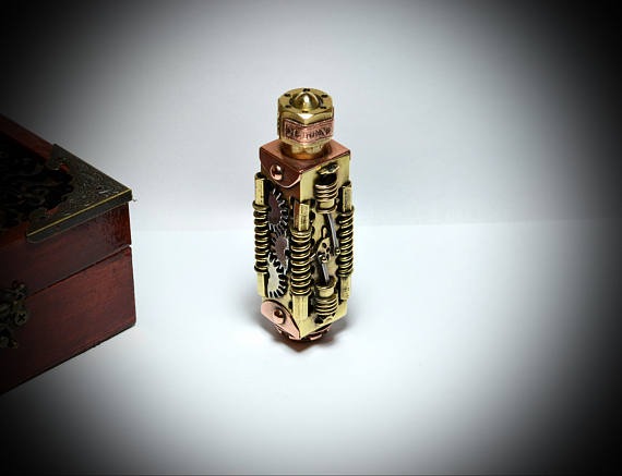 Steampunk lighter " Machinery ", petrol , wood gift box. by MagenKening steampunk buy now online