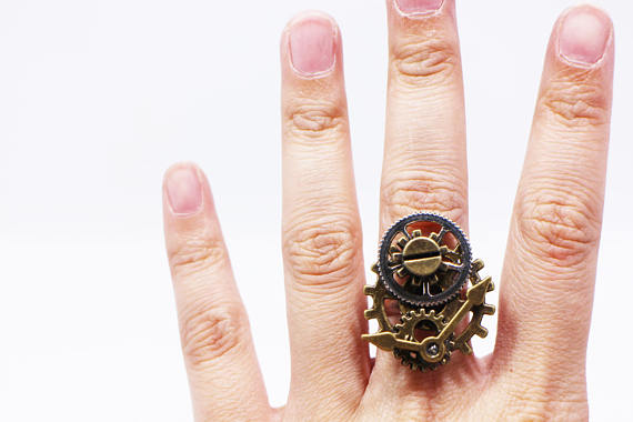 Steampunk Ring, Antique Bronze Gear Rings, Cool Punk Rock Ring, Adjustable Ring, Clock Rings, Unisex Rings, Retro Vintage Style, Men Ring by boysenberryaccessory steampunk buy now online