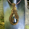 Black onyx crystal pendant in bronze antique brass steampunk wire wrap detailed and intricate fibonacci spiral sequence pendant necklace by LivingCrystal steampunk buy now online