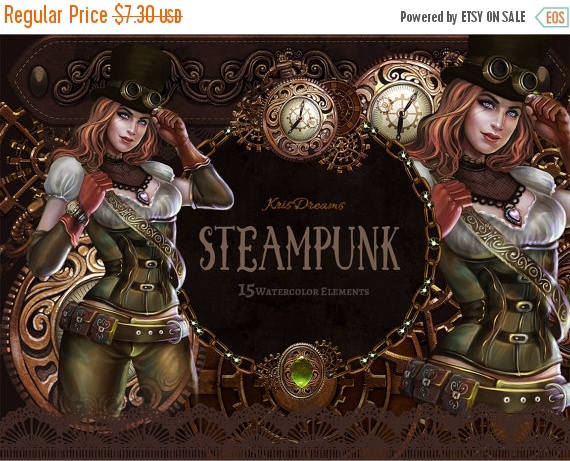 Sale 50% Off Steampunk Clip Art, Victorian Steampunk clipart, Cosplay, Fashion illustration, Gears, Lace, Leather, Locket, Pocketwatch, Inv by KrisDreams steampunk buy now online