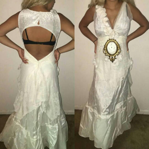 Upcycled couture Steampunk wedding gown size small 2-4 cream color by Dirtydishbydesigns steampunk buy now online