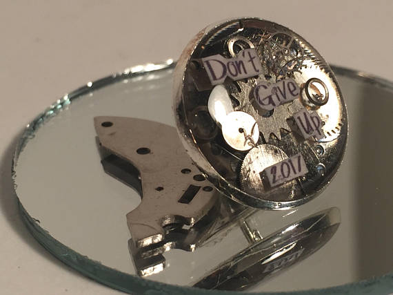 18mm Don't Give Up, steampunk style, Tie Tack by PureStephanie steampunk buy now online