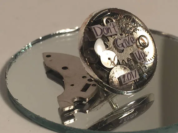 18mm Don't Give Up, steampunk style, Tie Tack by PureStephanie steampunk buy now online