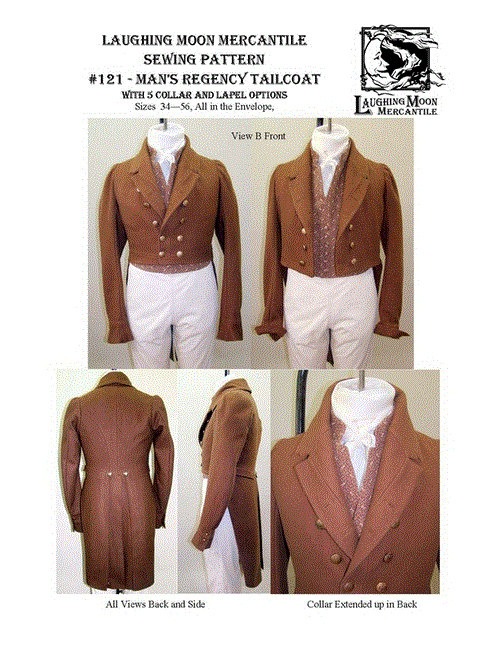 LM121- 1810 - 1830 Men's Regency Tailcoat with Five Collar and Lapel Options Sewing Pattern by Laughing Moon by patternsoftime steampunk buy now online