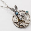 Steampunk Necklace Vintage Waltham pocket watch movement gears aquamarine blue crystal & silver dragonfly pendant necklace Statement Gift by steampunknation steampunk buy now online