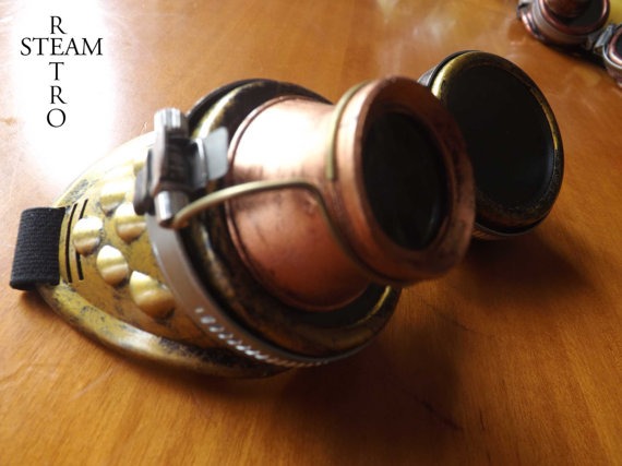 10% off sale17 bronze steampunk goggles with loupe mad scientist cyber goggles burning man steampunk accessories - Christmas steampunk gift by SteamRetro steampunk buy now online