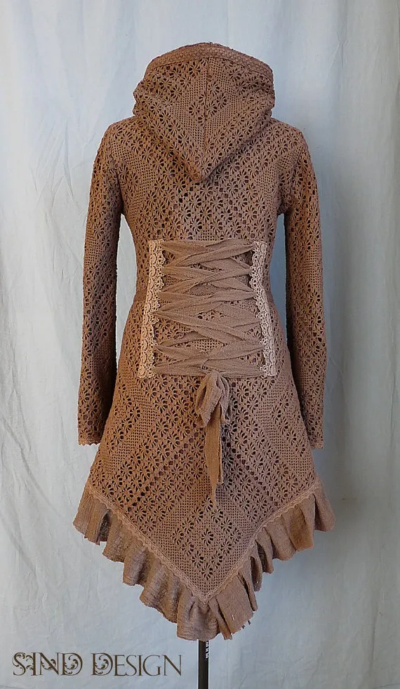 Sale!!CROCHET LACE JACKET cardigan fleece crochet gypsy Steampunk Pixie Tribal by SINDdesign steampunk buy now online