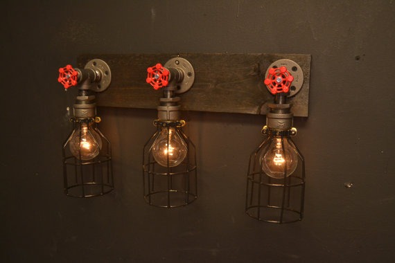 Reclaimed wood light - bathroom lighting - steel light - steampunk light - wood vanity light - restaurant light - farm light - wood light by UnionHillTradeCO steampunk buy now online