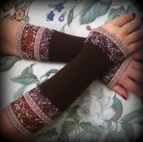 Gorgeous brown sleeves with lace Victorian gloves by galinesa steampunk buy now online