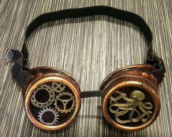 Steampunk Nautical Red Copper Effect Goggles Glasses Clock Wheels Kracken Octopus Festivals Burning Man Gothic Cosplay by madewithlovexxxx steampunk buy now online