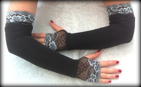 Fingerless gloves very long black with lace by galinesa steampunk buy now online