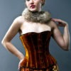 Velvet halfbust steel-boned authentic heavy corset, different colors. Dark gold (rust) color and classic Victorian design for steampunk by Corsettery steampunk buy now online