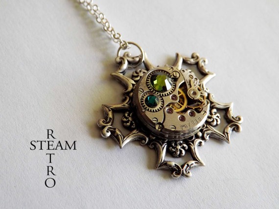 10% off sale17 Snowflake Steampunk Necklace - Steampunk Jewelry - Swarovski Crystal Necklace -personalized jewelry - Christmas gift by SteamRetro steampunk buy now online