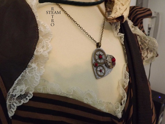 10% off sale17 The Clockheart Steampunk Silver Siam Necklace - Steampunk Jewelry by Steamretro - Christmas gift by SteamRetro steampunk buy now online