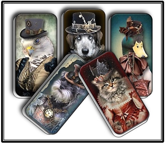Steampunk Menagerie 3 - 12 Domino Images - Original Collage Designs Exclusive to Simply D Rave - Anthropomorphic fun steampunk designs. by SimplyDRave steampunk buy now online