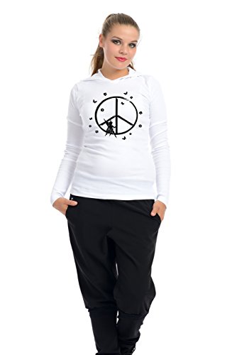 Peace Hoodie T-Shirt Woman Long Sleeve printed Fairy by 3Elfen, Girls Longsleeve Hoodie - Hippie Yoga Clothing - white black M steampunk buy now online