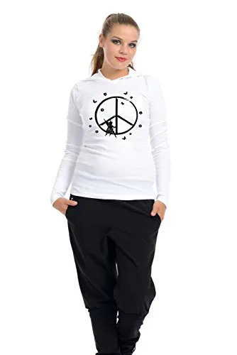 Peace Hoodie T-Shirt Woman Long Sleeve printed Fairy by 3Elfen, Girls Longsleeve Hoodie - Hippie Yoga Clothing - white black M steampunk buy now online