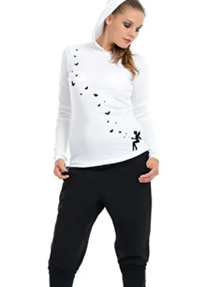 Butterfly Top / Hoodie T-Shirt Woman Long Sleeve printed Fairy by 3Elfen, Girls Longsleeve Hoodie - Goth Clothing - white black XL steampunk buy now online