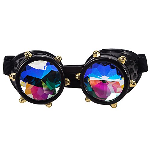 FLORATA Kaleidoscope Steampunk Goggles Multicolor Lens Glasses- Rainbow Rave Prism Diffraction steampunk buy now online