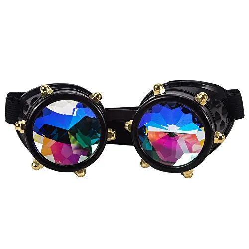 FLORATA Kaleidoscope Steampunk Goggles Multicolor Lens Glasses- Rainbow Rave Prism Diffraction steampunk buy now online FLORATA Kaleidoscope Steampunk Goggles Multicolor Lens Glasses- Rainbow Rave Prism Diffraction steampunk buy now online