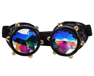 FLORATA Kaleidoscope Steampunk Goggles Multicolor Lens Glasses- Rainbow Rave Prism Diffraction steampunk buy now online