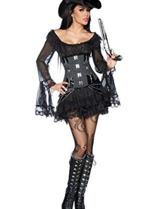 Sexy Pirate Steampunk Corset Costume Pirates Carnival Leather Look Fancy Dress, Color:Black;Size:XXL steampunk buy now online