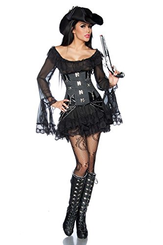 Sexy Pirate Steampunk Corset Costume Pirates Carnival Leather Look Fancy Dress, Color:Black;Size:XXL steampunk buy now online
