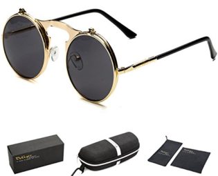 Dollger Lennon Flip on Detachable Round Sunglasses(Black Lens+Gold Frame) steampunk buy now online