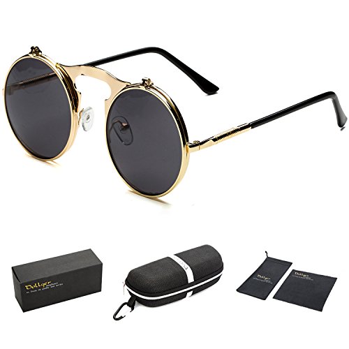 Dollger Lennon Flip on Detachable Round Sunglasses(Black Lens+Gold Frame) steampunk buy now online