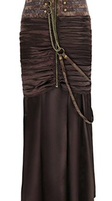 Charmian Women's Steampunk Gothic Victorian Ruffled Satin High Waisted Skirts Brown Small steampunk buy now online