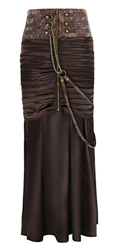 Charmian Women's Steampunk Gothic Victorian Ruffled Satin High Waisted Skirts Brown Small steampunk buy now online