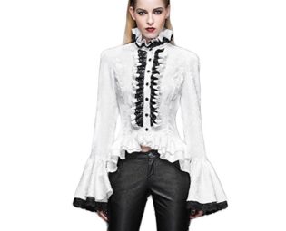 Steampunk Winter White Blouses Gothic Victorian Punk Women Flare Sleeve Shirts (S, White) steampunk buy now online