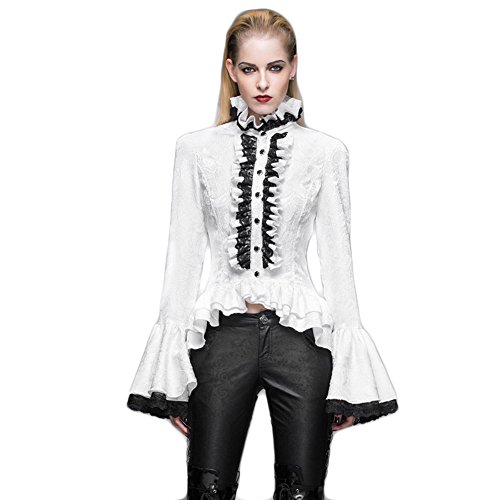 Steampunk Winter White Blouses Gothic Victorian Punk Women Flare Sleeve Shirts (S, White) steampunk buy now online