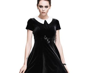 Devil Fashion Women's Steampunk Gothic Close Fitting Short Sleeve Dress Shirt Collar Skirt Black Mini Dress for Party,XS steampunk buy now online