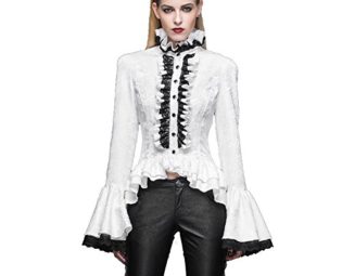 Devil Fashion Women's Gothic Steampunk Slim Fit Collar Shirt Lotus Leaf Sleeves Shirt Tops Blouse,M steampunk buy now online
