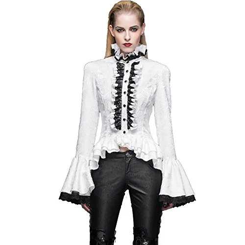 Devil Fashion Women's Gothic Steampunk Slim Fit Collar Shirt Lotus Leaf Sleeves Shirt Tops Blouse,M steampunk buy now online