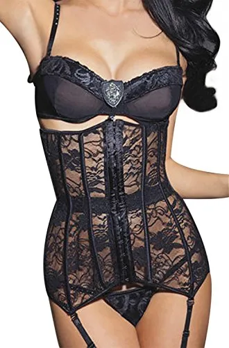 Womens Waist Cincher Boned Corset Bustier Sexy Laced Bodyshaper Lingerie (UK Size 16-18(4XL), Black) steampunk buy now online
