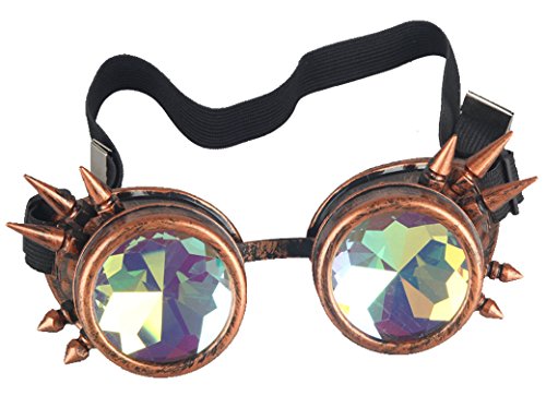 ZAIQUN Kaleidoscope Rave Rainbow Crystal Lenses Vintage Steampunk Goggles &Glasses Cosplay Party Rivets Goggles steampunk buy now online