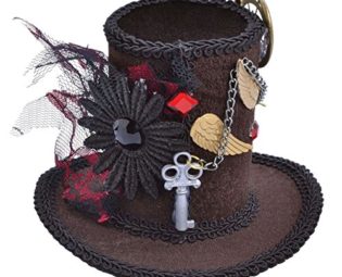 Tall Mini Steampunk Top Hat Clip on Hair Ladies and Mens Accessory Victorian Steampunk Industrial Mad Hatter Wonderland Fascinator with Monocle Gears Cog steampunk buy now online