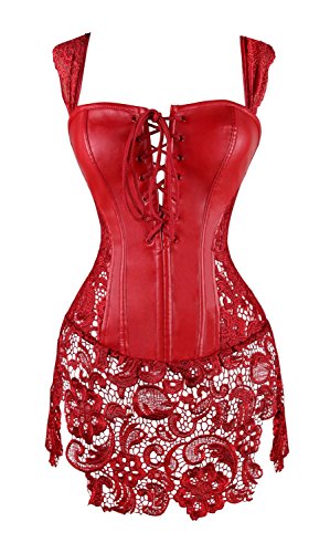 Kiwi-Rata Charming Bodysuits Elegant Corset Red Mini Dress Vintage Bustier Basques Lace Up steampunk buy now online