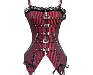Beauty-You Women's Striped Gothic Punk Vintage Boned Corset Dark Red UK Size 8-10 M steampunk buy now online
