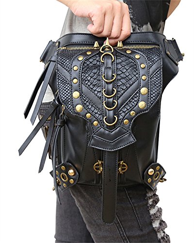 Womens Mens Black Leather Shoulder Waist Packs Bags steampunk buy now online