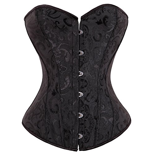 Kiwi-Rata Womens Waist Cincher Boned Corset Brocade Classic Floral G-string Black,M 8-10 steampunk buy now online