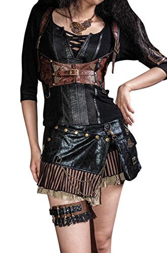 Steampunk VTG Victorian Punk Cincher Lace Up Rivet Pocket Shoolgirl Mini Skirt steampunk buy now online