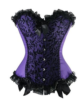 Kiwi-Rata Women's Brocade Satin Gothic boned Lace up Corset G-string Purple,L steampunk buy now online