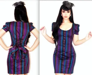 Betsey Johnson RARE Bustle Black/Multi Corset/Tie STEAMPUNK Above Knee Cap Sleeve Button Dress 8 M by RerunInStyle steampunk buy now online