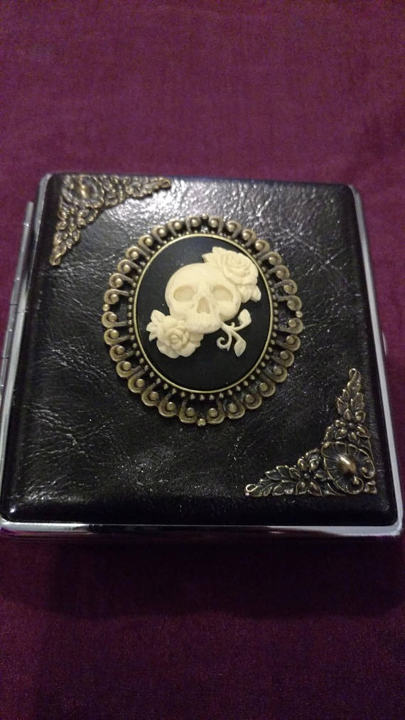 Life Eternal Skull & Flowers Gothic cigarette case / wallet / card holder Steampunk Vintage by MadeAfterDark steampunk buy now online