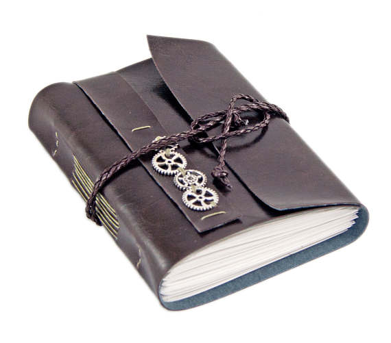Faux Leather Dark Brown Journal with Blank Pages - Steampunk - Vegan - Ready to Ship - Travel Journal - by boundbyhand steampunk buy now online